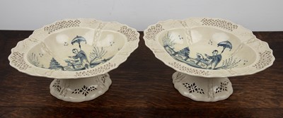 Lot 417 - Pair of Leeds Pottery tazzas of oval navette...