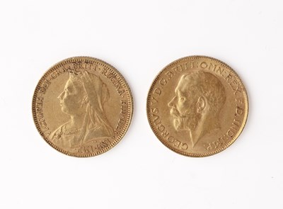 Lot 255 - Victorian sovereign dated 1893 and a George V...