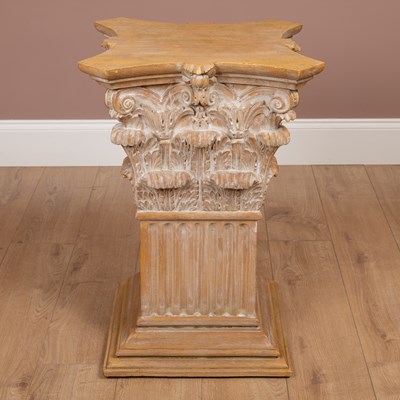 Lot 1053 - A limed oak effect cast Corinthian capital plinth