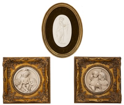 Lot 264 - A Sevres porcelain oval classical plaque together with a pair of reliefs