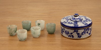 Lot 450 - Six bowenite miniature cups Chinese 3.5cm high...