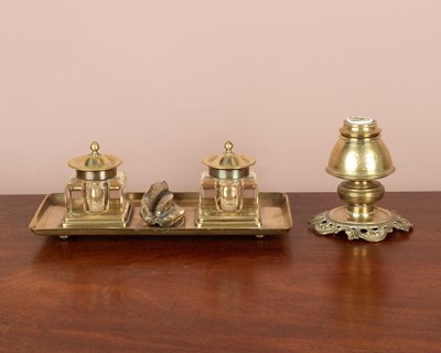 Lot 1165 - Two brass inkwells