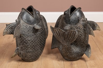 Lot 418 - A pair of bronze Japanese carp sculpture