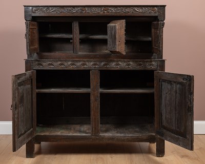 Lot 366 - An antique Welsh oak Deuddarn cupboard