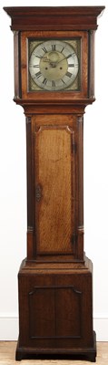 Lot 5 - Oak 8 day longcase clock 12" brass square dial...