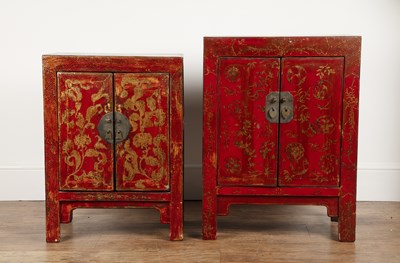 Lot 9 - Two lacquered cupboards  Chinese, scarlet and...