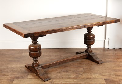 Lot 7 - Oak refectory table Jacobean style, cleated...