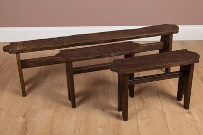 Lot 1357 - Three narrow elm top benches