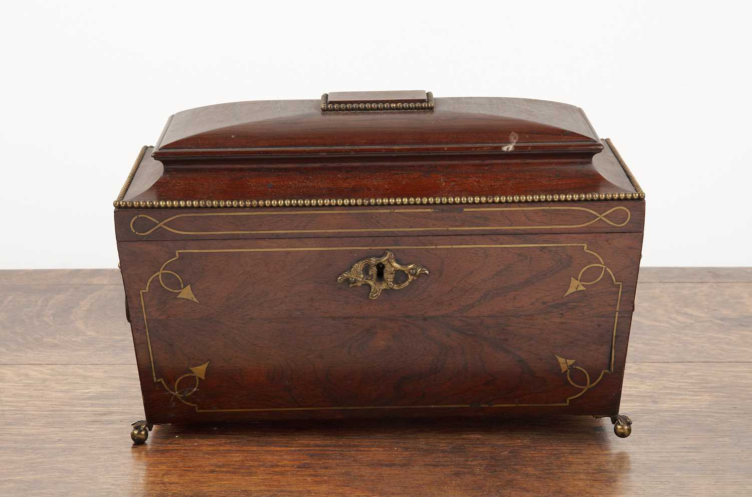 Lot 21 - Georgian sarcophagus tea caddy rosewood, with...