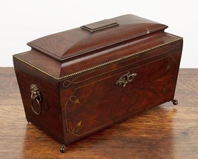 Lot 21 - Georgian sarcophagus tea caddy rosewood, with...