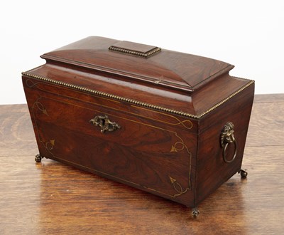 Lot 21 - Georgian sarcophagus tea caddy rosewood, with...