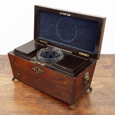 Lot 21 - Georgian sarcophagus tea caddy rosewood, with...