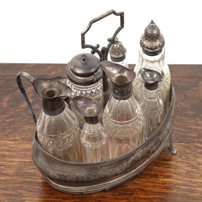 Lot 211 - Georgian silver cruet set on stand comprising...