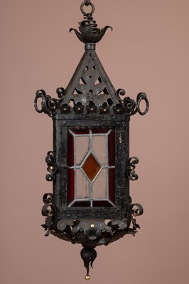 Lot 1140 - A late 19th or early 20th century wrought iron hall lantern