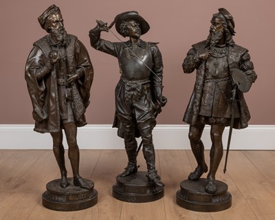 Lot 453 - Three 19th century spelter sculptures of gentlemen