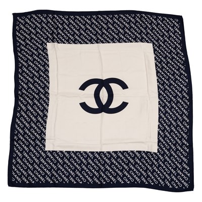 Lot 564 - A Chanel square scarf, classic in design Navy...