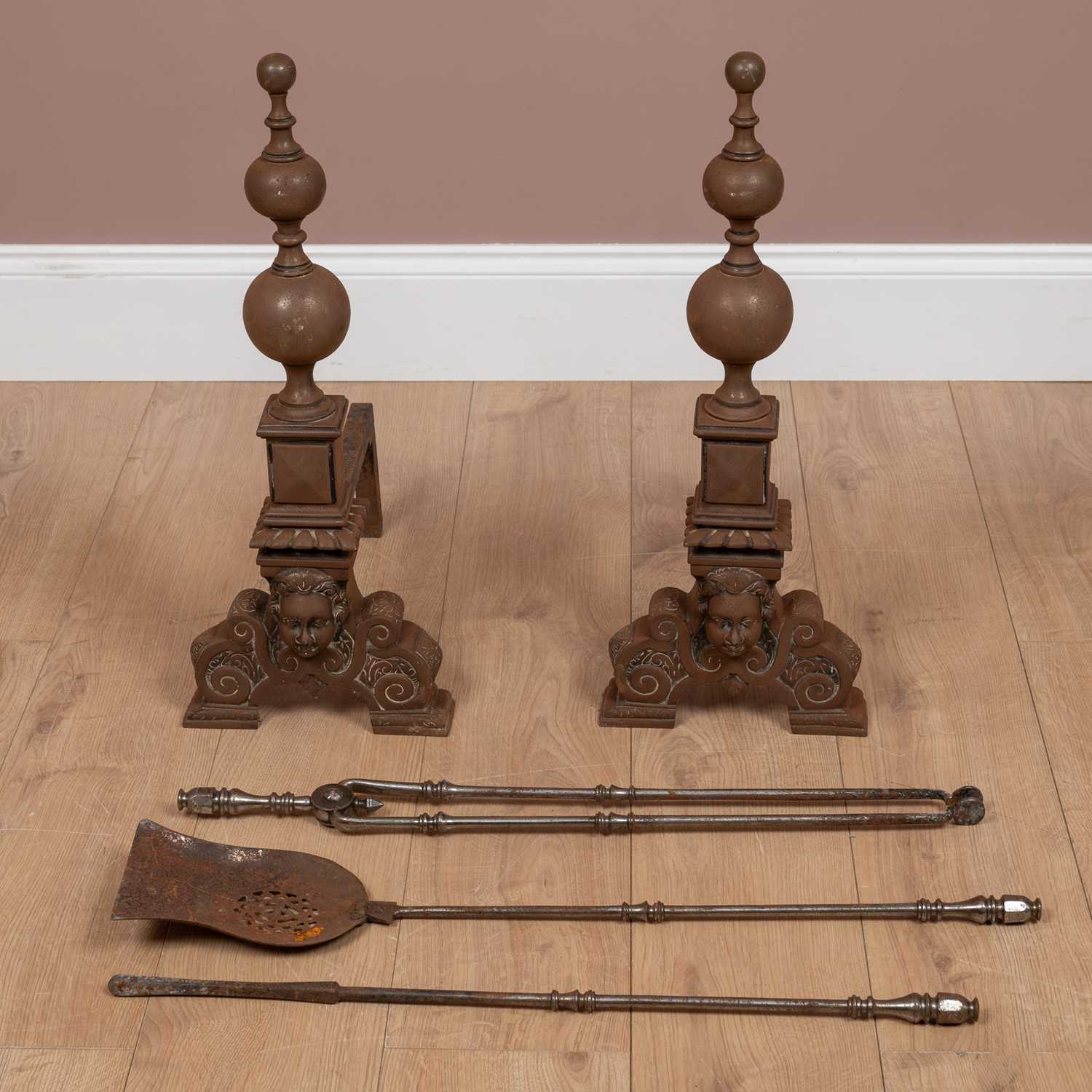 Lot 146 - A set of antique steel fire irons