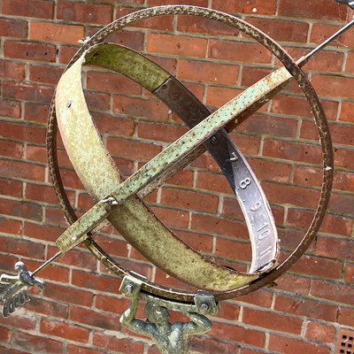 Lot 1299 - A painted iron and copper Armillary sun dial