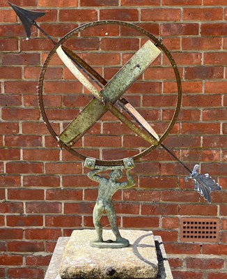 Lot 1299 - A painted iron and copper Armillary sun dial