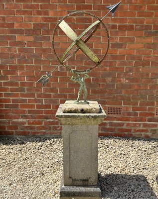 Lot 1299 - A painted iron and copper Armillary sun dial