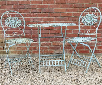 Lot 1313 - A turquoise painted bistro set