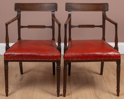 Lot 1163 - A pair of Sheraton style armchairs