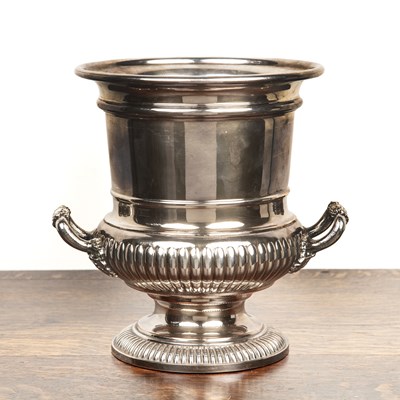 Lot 410 - Silver plated campagna style urn with twin...