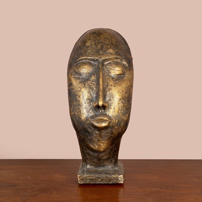 Lot 1035 - A gold painted plaster mask lamp