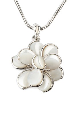 Lot A silver and mother o'pearl 'camellia' pendant...
