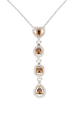 Lot 127 - A coloured diamond and diamond pendant on...