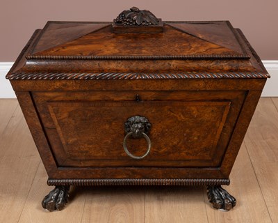 Lot 344 - A William IV cellarette in burr yew