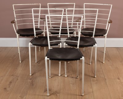 Lot 1055 - A set of six white painted Ladderax dining chairs