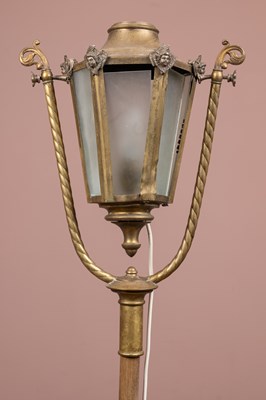 Lot 357 - A hexagonal brass hanging lamp