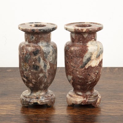 Lot 413 - Pair of marble vases of shaped form, on...