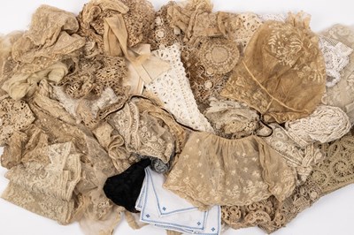 Lot 1176 - A large collection of antique needlework and bobbin lace