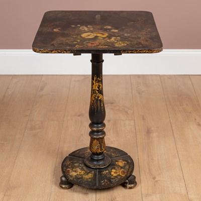 Lot 195 - A Victorian black lacquered tilt-top occasional table