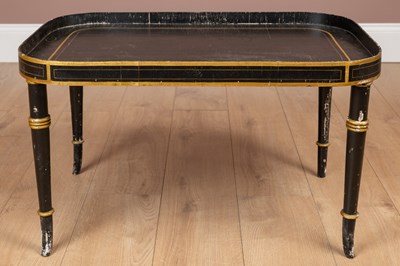 Lot 268 - A Regency style black lacquered tray top occasional table