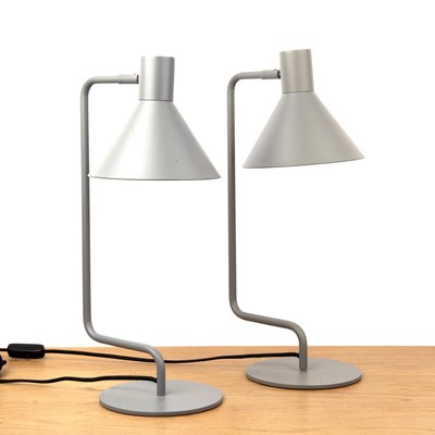 Lot 1129 - A pair of grey painted metal bedside lamps