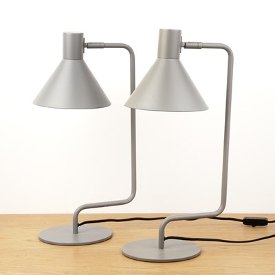 Lot 1129 - A pair of grey painted metal bedside lamps