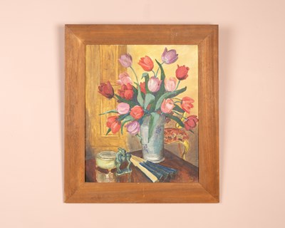 Lot 1022 - A still lift of tulips with a fan