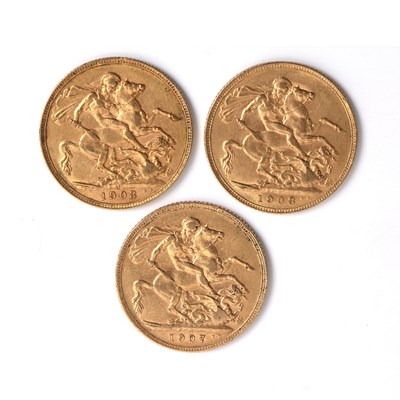 Lot 256 - Three Edward VII sovereigns dated 1903, 1907...