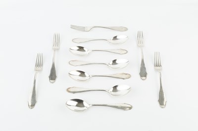 Lot 318 - A set of six Danish silver dessert forks and...