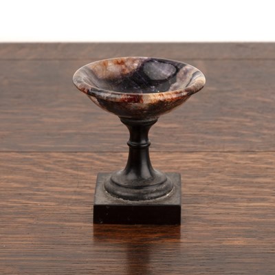 Lot 339 - Miniature Blue John tazza  on square pedestal...