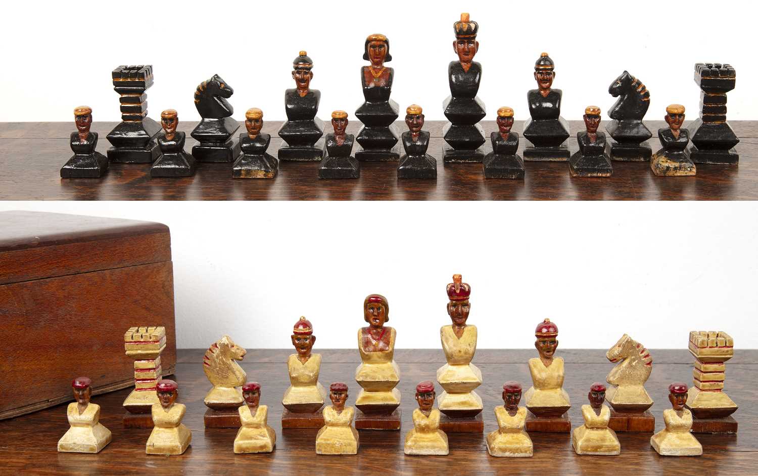 Lot 343 - Folk Art chess set 20th Century, possibly...