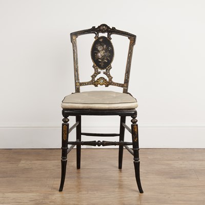Lot 4 - Black lacquer bedroom chair Victorian, with a...