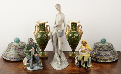 Lot 355 - Group of ceramics including a pair of green...