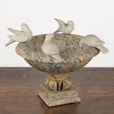 Lot 120 - Alabaster and onyx bird bath after the antique,...