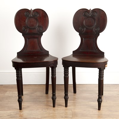 Lot 47 - Pair of mahogany hall chairs early 19th...