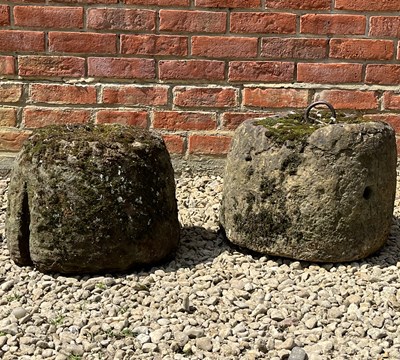 Lot 1204 - A pair of carved sandstone cylindrical blocks