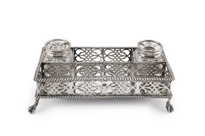 Lot A George II silver inkstand, of rectangular...